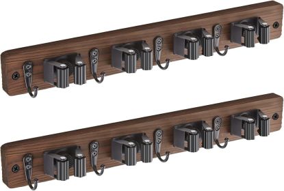 2 Pack Mop Broom Holder Wall Mount - Wood Broom Mop Hanger - Wall Mounted Garden Tool Rack Organizer for Closet Garage Laundry Room Farmhouse Rus