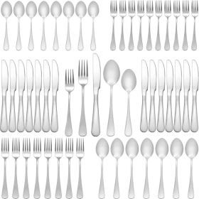 Silverware Set 50 Piece Stainless Steel Flatware Set Silverware Utensils for 10 People Includes Forks Knives Spoons & Salad Forks Dishwasher Safe