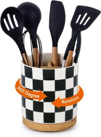 3 Compartment Utensil Holder, Extra Large Utensil Crock, Stable Ceramic Utensil Organizer