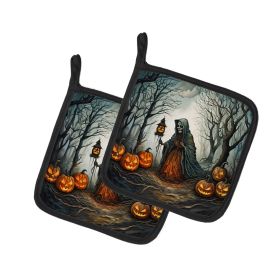 The Weeping Woman Spooky Halloween Pair of Pot Holders Kitchen Heat Resistant Pot Holders Sets Oven Hot Pads for Cooking Baking BBQ, 7 1/2 x 7 1/