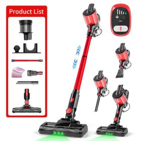 Red Cordless Lightweight Handheld Vacuum Cleaner With Anti-tangle Brush Head And Green LED Light. Multi-mode Carpet Cleaner Suitable For Hard Flo (Option: Red)