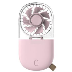 Portable Handheld Fan Mini Desk Foldable Necklace USB Rechargeable Personal Fan Transparent Pink (Option: Default)