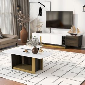 VIBE HAUS Modern Light Luxury TV Stand And Coffee Table Set Of 2, Modern TV Console,Wood Center Tables With Spacious Top, Storage Cabinet & Open (Option: White)
