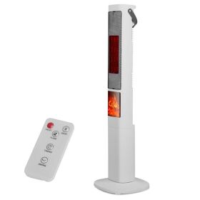 1500W Oscillating Ceramic Tower Space Heater With 3D Flame Portable Electric Heater With 3 Wind Modes Remote Control 5 Timer Overheat Tip-Over Pr (Option: White)