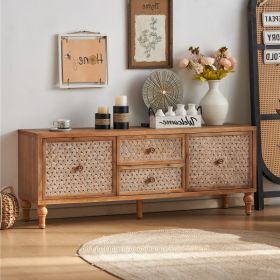 Rattan TV Stand For TVs, Wood TV Stand Mid Century Distressed TV Stand TV Media Console With Drawer And Door, Boho Entertainment Center For Livin (Option: Rattan)