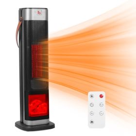 1Pc 1500W Oscillating Ceramic Tower Space Heater With 3D Flame Portable Electric Heater With 3 Wind Mode Heating Remote Control 12H Timer Overhea (Option: Black)