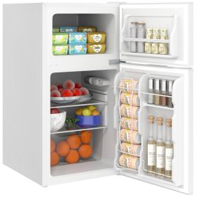 3.2 Cu.Ft Mini Fridge with Freezer, Double Door Compact Refrigerator with Adjustable Thermostat, Shelf and Reversible Door for Bedroom, Dorm, Ho (Option: White-490x540x950 mm)